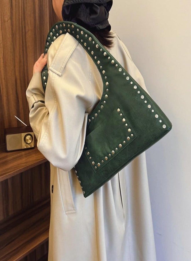 Molodo PU Leather Hobo Bag for Women Vintage Studded Tote Bag Handbag Trendy Shoulder Bag Punk Streetwear Handbag Purse - Image 2