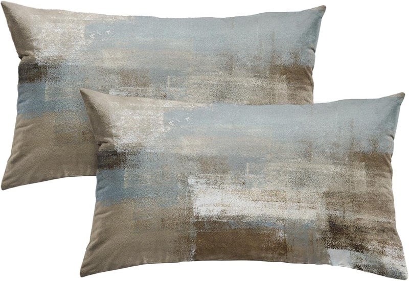 Britimes Throw Pillow Covers Modern Home Art Decor, 12 x 20 Inches Set of 2 Pillow Cases Decorative, Abstract Oil Painting Pillowcases for Bedroom, Living Room, Grey Beige - Image 1
