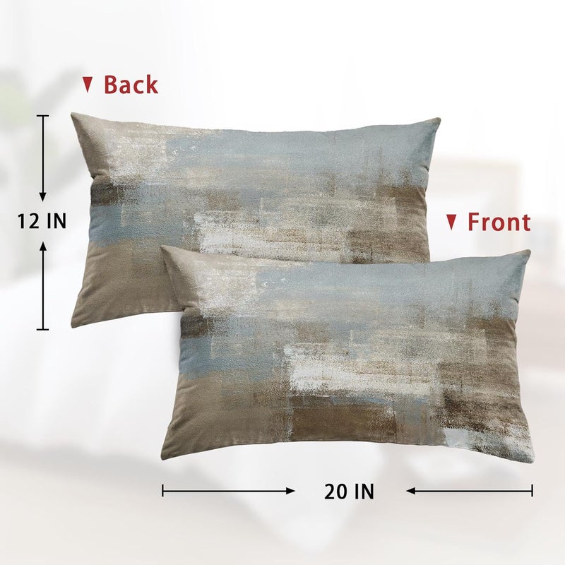 Britimes Throw Pillow Covers Modern Home Art Decor, 12 x 20 Inches Set of 2 Pillow Cases Decorative, Abstract Oil Painting Pillowcases for Bedroom, Living Room, Grey Beige - Image 2