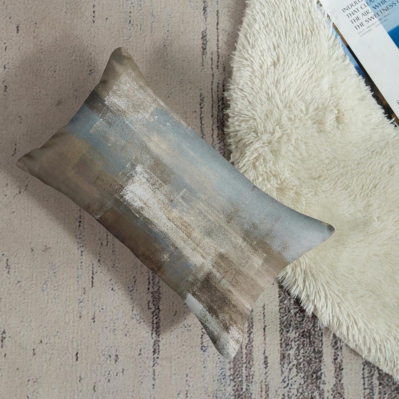 Britimes Throw Pillow Covers Modern Home Art Decor, 12 x 20 Inches Set of 2 Pillow Cases Decorative, Abstract Oil Painting Pillowcases for Bedroom, Living Room, Grey Beige - Image 4