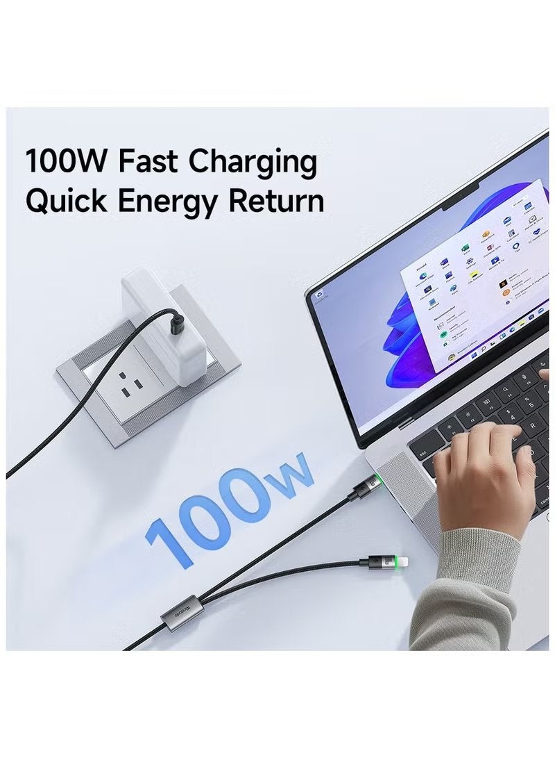 Mcdodo 100W 2-in-1 USB-C to Lightning & USB-C to USB-C Fast Charging Cable | PD Ultra-Fast Charge, Nylon Braided Durable Aluminum Alloy | 1.2M Universal Cable for iPhone, iPad, Android & MacBook - Image 3
