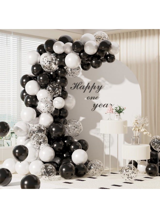 RainbowQ Party RainbowQ Metallic Shiny Black and White Balloons 12 Inch 68PCS White Black Confetti Balloons Latex Helium Balloon Set for Graduation Anniversary Birthday Party Decorations - Image 2