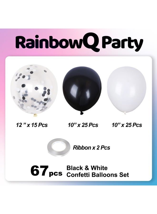 RainbowQ Party RainbowQ Metallic Shiny Black and White Balloons 12 Inch 68PCS White Black Confetti Balloons Latex Helium Balloon Set for Graduation Anniversary Birthday Party Decorations - Image 3