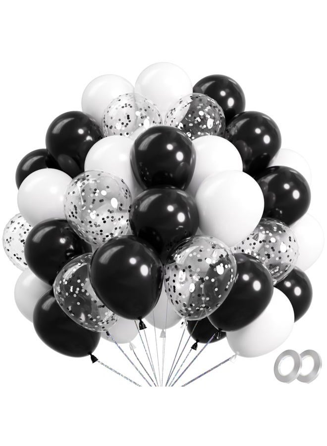 RainbowQ Party RainbowQ Metallic Shiny Black and White Balloons 12 Inch 68PCS White Black Confetti Balloons Latex Helium Balloon Set for Graduation Anniversary Birthday Party Decorations - Image 1