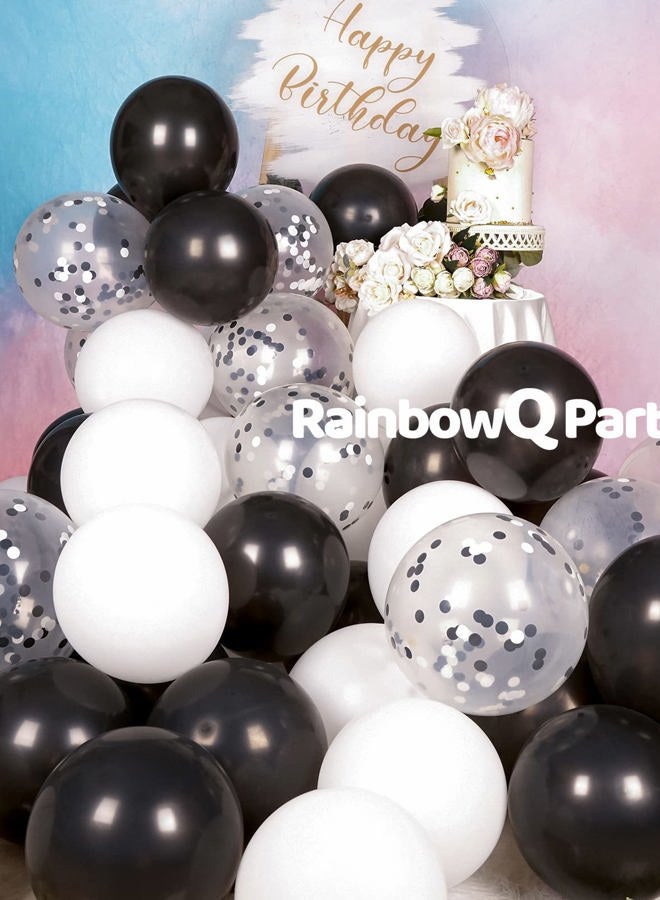 RainbowQ Party RainbowQ Metallic Shiny Black and White Balloons 12 Inch 68PCS White Black Confetti Balloons Latex Helium Balloon Set for Graduation Anniversary Birthday Party Decorations - Image 5