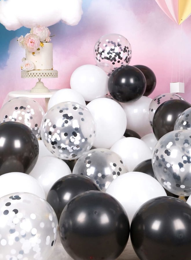 RainbowQ Party RainbowQ Metallic Shiny Black and White Balloons 12 Inch 68PCS White Black Confetti Balloons Latex Helium Balloon Set for Graduation Anniversary Birthday Party Decorations - Image 4