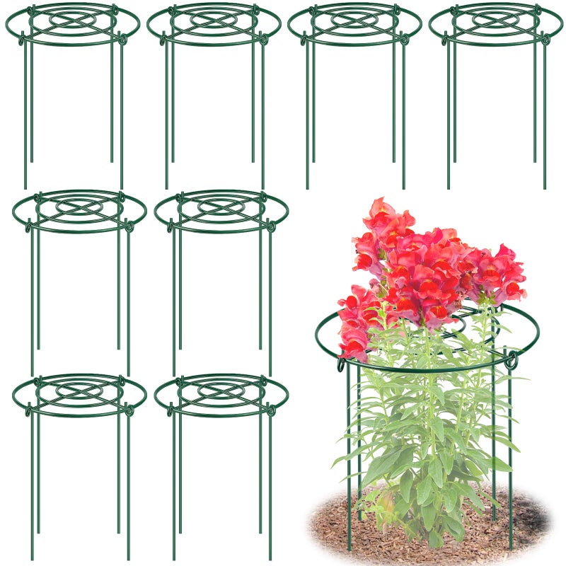 MJZ 8 Pack Peony Cages and Supports, 11.5" Dx16 H Plant Supports for Outdoor Plants, Heavy Duty Metal Peony Support Cage Flower Support Rings, Plant Support Ring for Rose Tomato Hydrangea Strawberry - Image 1