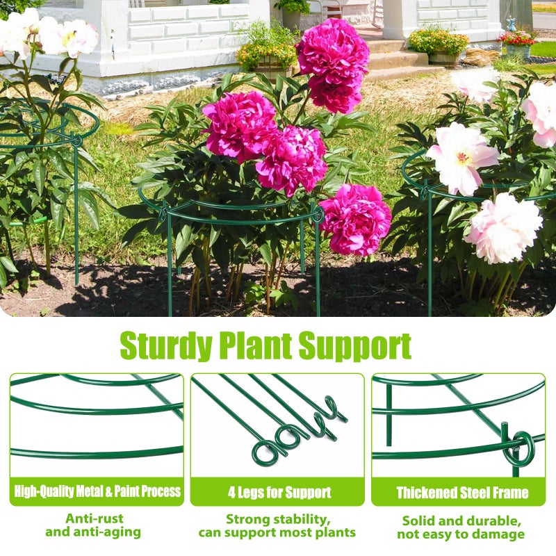 MJZ 8 Pack Peony Cages and Supports, 11.5" Dx16 H Plant Supports for Outdoor Plants, Heavy Duty Metal Peony Support Cage Flower Support Rings, Plant Support Ring for Rose Tomato Hydrangea Strawberry - Image 3