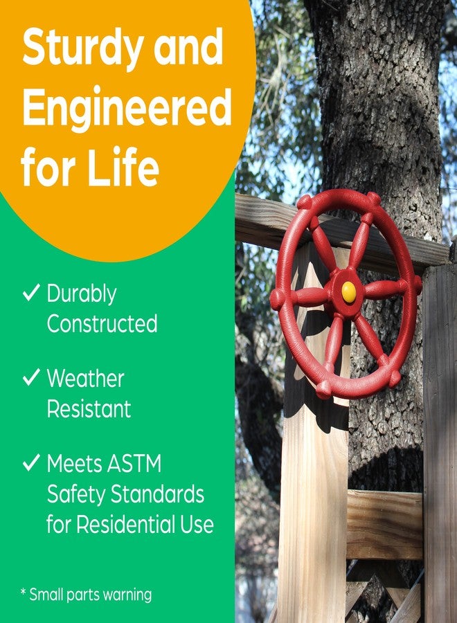 Jungle Gym Kingdom Swing Set Accessories - Pirate Ship Steering Wheel for Kids Outdoor Playhouse, Treehouse & Backyard Playset - Playground Equipment (Red) - Image 3