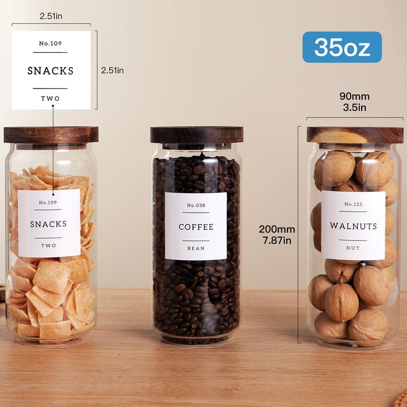 CZZGSM 3 Set Glass Pantry Storage Jars with Acacia Airtight Lid - 35oz Thicken Glass Kitchen Canisters with 132 Pantry Labels - Clear Glass Food Storage Containers with Wood Lid for Tea,Sugar,Cookie,Pasta - Image 4