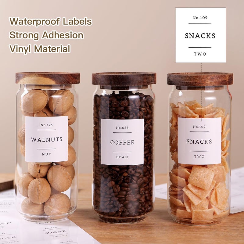 CZZGSM 3 Set Glass Pantry Storage Jars with Acacia Airtight Lid - 35oz Thicken Glass Kitchen Canisters with 132 Pantry Labels - Clear Glass Food Storage Containers with Wood Lid for Tea,Sugar,Cookie,Pasta - Image 3