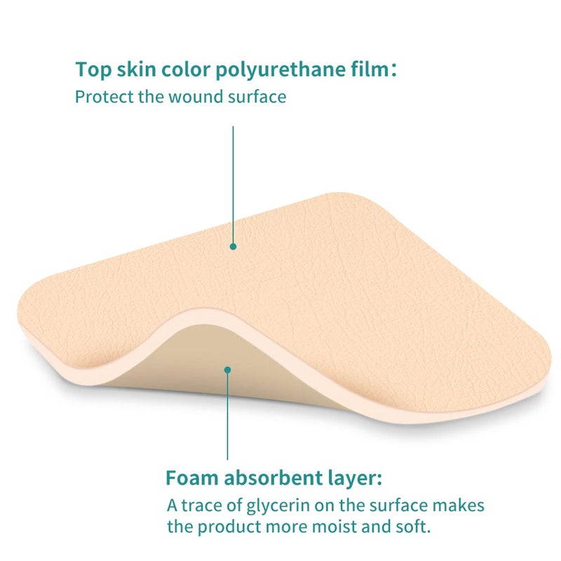 Dimora Foam Dressing, Sterile Non-Adhesive Hydrophilic Pads, Highly Absorbent 4"x4"(10 cm*10 cm) Pack of 10 Square Waterproof Dressing for Wound Care - Image 3