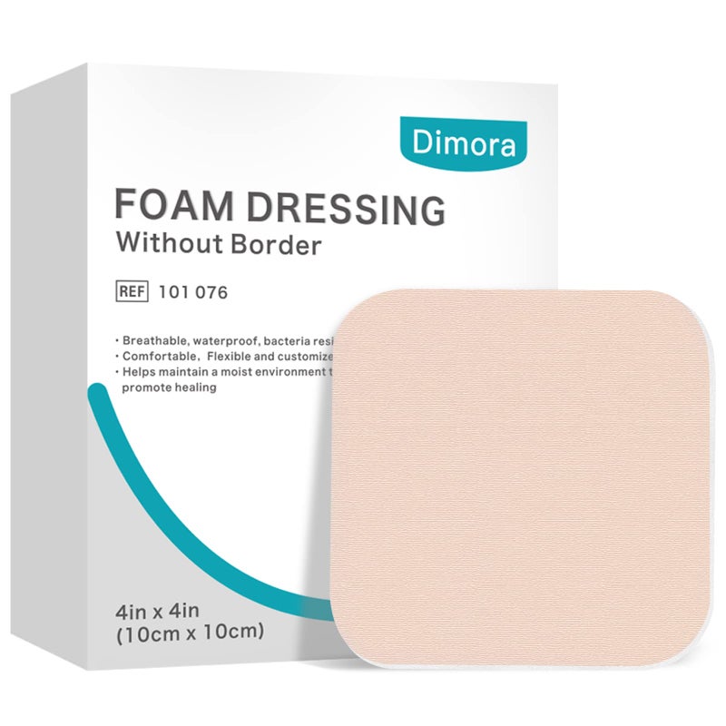 Dimora Foam Dressing, Sterile Non-Adhesive Hydrophilic Pads, Highly Absorbent 4"x4"(10 cm*10 cm) Pack of 10 Square Waterproof Dressing for Wound Care - Image 1