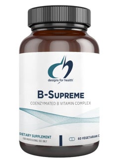 designs for health Vitamin B Supreme - Vitamin B Complex for Mood + Energy Support - Bioactive Methyl Folate, Methyl B12, Niacinamide + Thiamine B1 Supplement (60 Vegan Capsules)  - Image 1