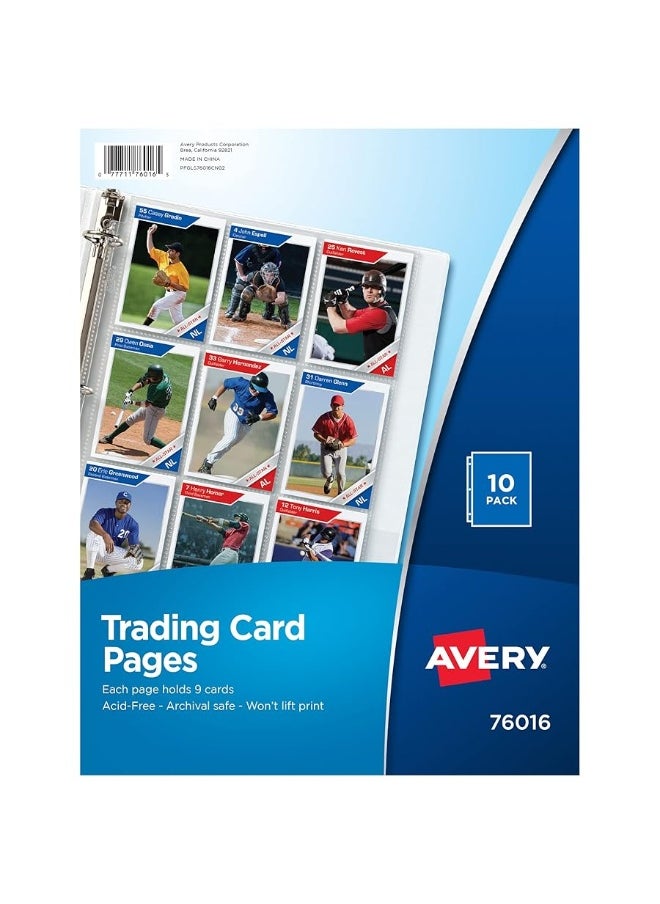 AVERY - Avery 9 Pocket Trading Card Pages for 3 Ring Binder, Pokemon Cards, Pack of 10, Holds 90 Cards Total (76016) - Image 1