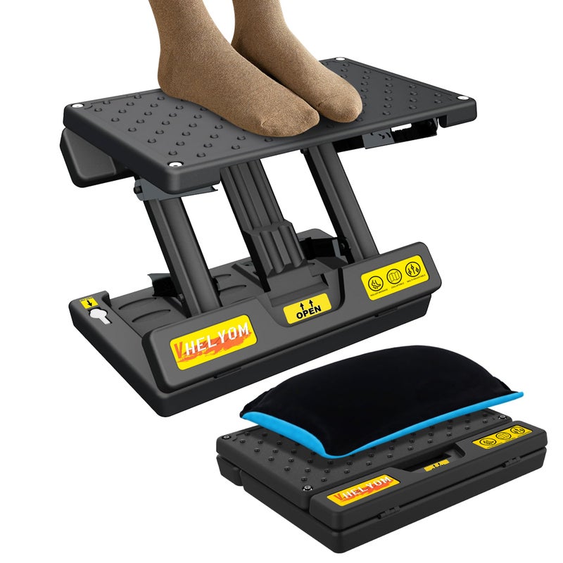 Vhelyom Foot Rest for Under Desk at Work,Height Adjustable Footrest with Massage Roller and Thick Cushion,Ergonomic Foot Rest for Car,Office,Home,Train,Travel,Gaming,Sturdy Metal Frame All-Season Use - Image 2
