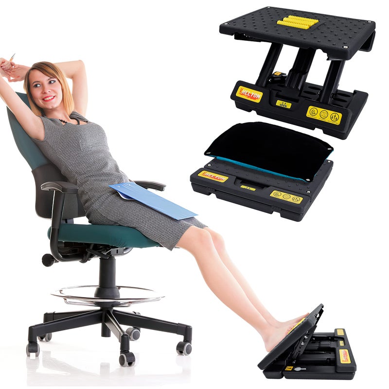 Vhelyom Foot Rest for Under Desk at Work,Height Adjustable Footrest with Massage Roller and Thick Cushion,Ergonomic Foot Rest for Car,Office,Home,Train,Travel,Gaming,Sturdy Metal Frame All-Season Use - Image 1