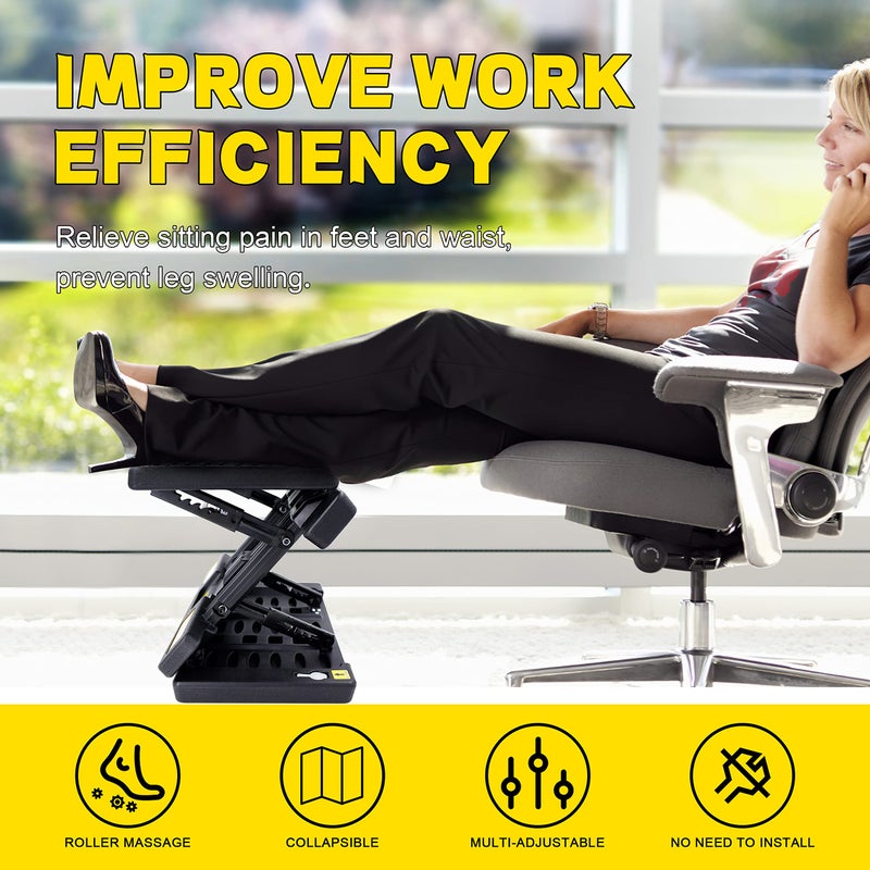 Vhelyom Foot Rest for Under Desk at Work,Height Adjustable Footrest with Massage Roller and Thick Cushion,Ergonomic Foot Rest for Car,Office,Home,Train,Travel,Gaming,Sturdy Metal Frame All-Season Use - Image 3
