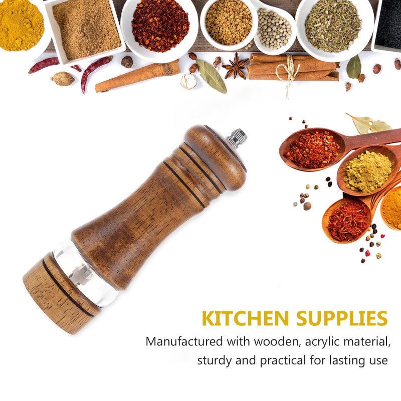 Oak Pepper Grinder with Ceramic Core Handheld Mill for Sea Salt and Spices Vintage Acrylic Body - Image 4