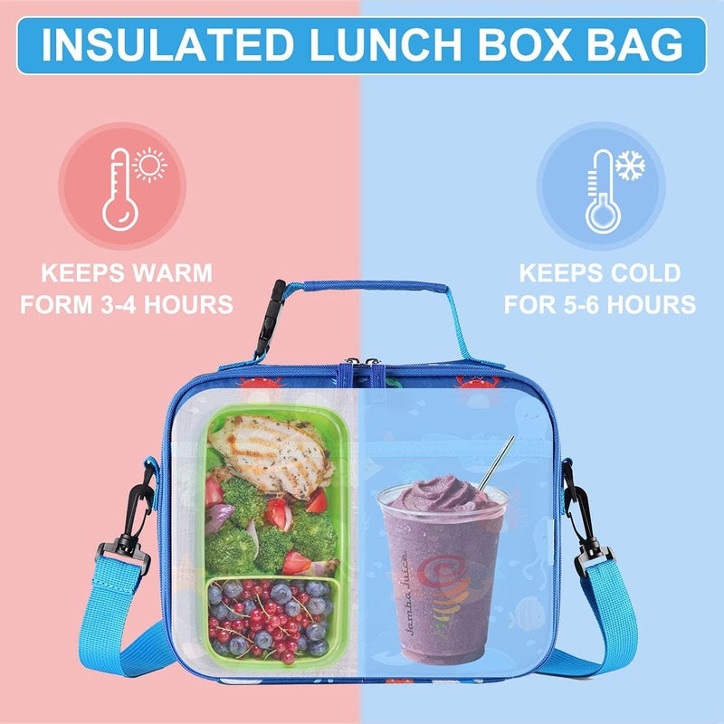 Vaschy Lunch Box Bag for Kids, Reusable Insulated Lunch Box Containers Coolers for Toddler Boys and Girls with Detachable Shoulder Strap for Daycare School Ocean Animals - Image 2
