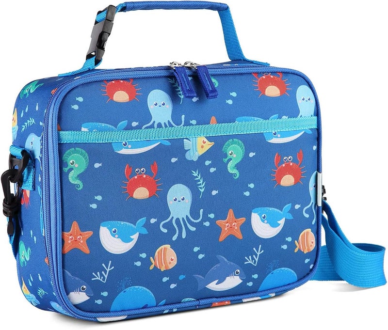 Vaschy Lunch Box Bag for Kids, Reusable Insulated Lunch Box Containers Coolers for Toddler Boys and Girls with Detachable Shoulder Strap for Daycare School Ocean Animals - Image 1