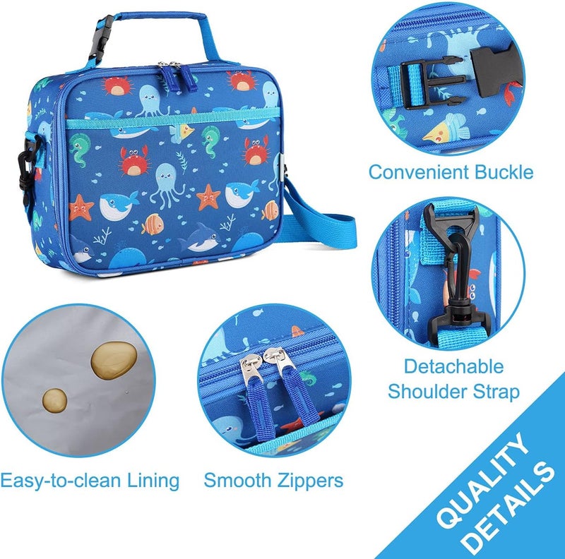 Vaschy Lunch Box Bag for Kids, Reusable Insulated Lunch Box Containers Coolers for Toddler Boys and Girls with Detachable Shoulder Strap for Daycare School Ocean Animals - Image 4