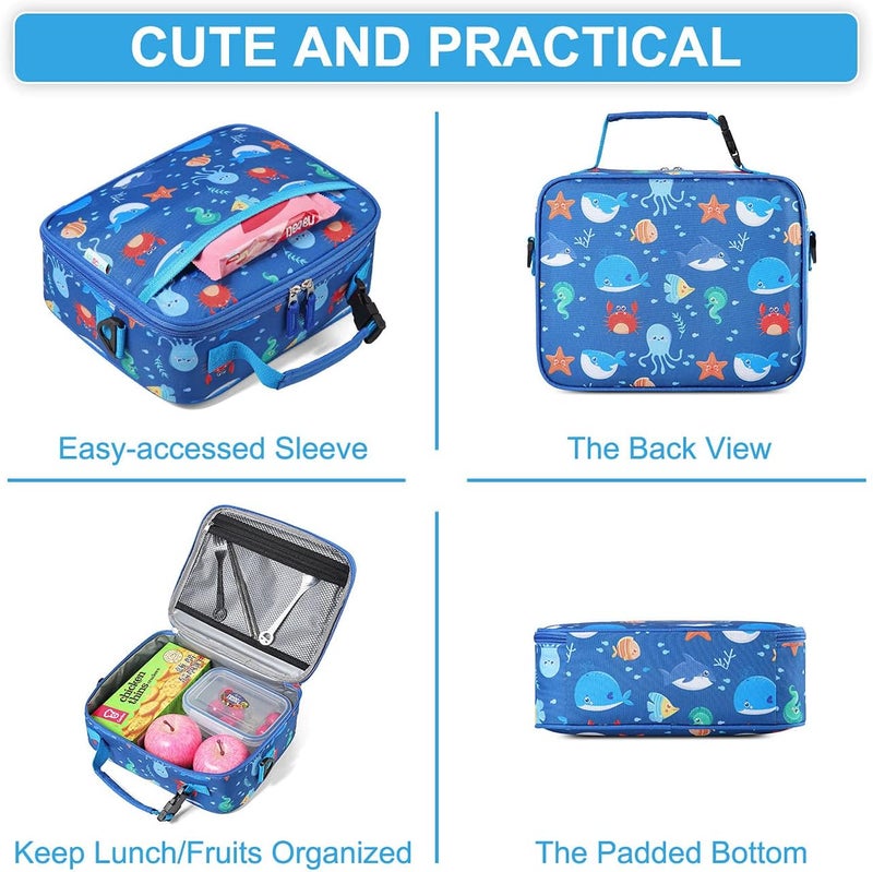 Vaschy Lunch Box Bag for Kids, Reusable Insulated Lunch Box Containers Coolers for Toddler Boys and Girls with Detachable Shoulder Strap for Daycare School Ocean Animals - Image 5