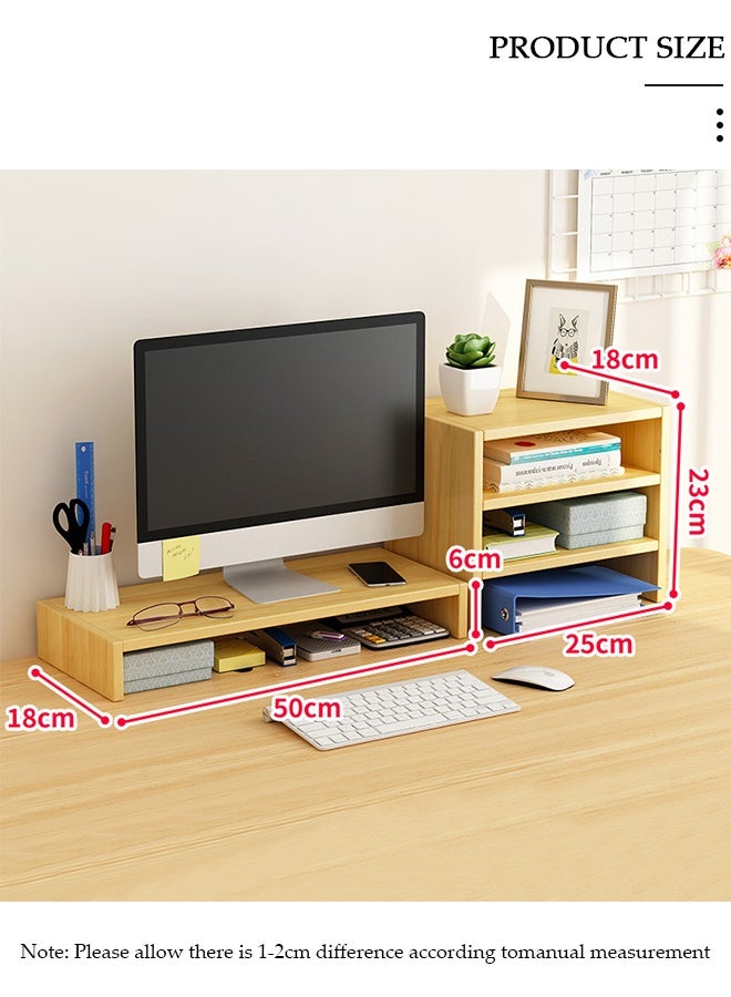 DUNISO مجموعة حامل الشاشة المرتفع، حامل شاشة بطبقتين مع رف تخزين مكتبي ثلاثي الطبقات، حامل لابتوب بارتفاع مريح، رف شاشة خشبي مستقر، رف مكتبي للمكتب، المنزل - Image 2