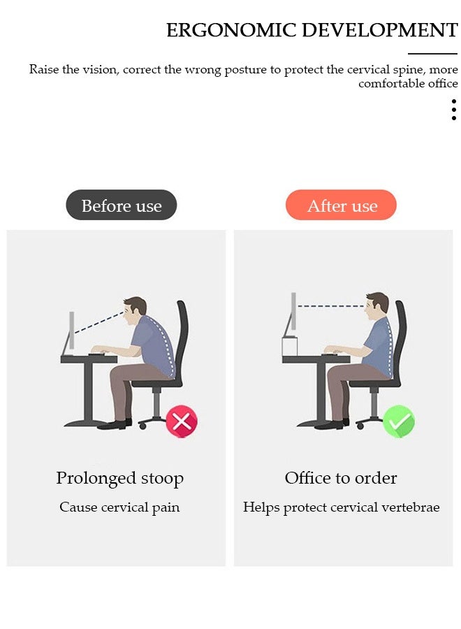DUNISO مجموعة حامل الشاشة المرتفع، حامل شاشة بطبقتين مع رف تخزين مكتبي ثلاثي الطبقات، حامل لابتوب بارتفاع مريح، رف شاشة خشبي مستقر، رف مكتبي للمكتب، المنزل - Image 3