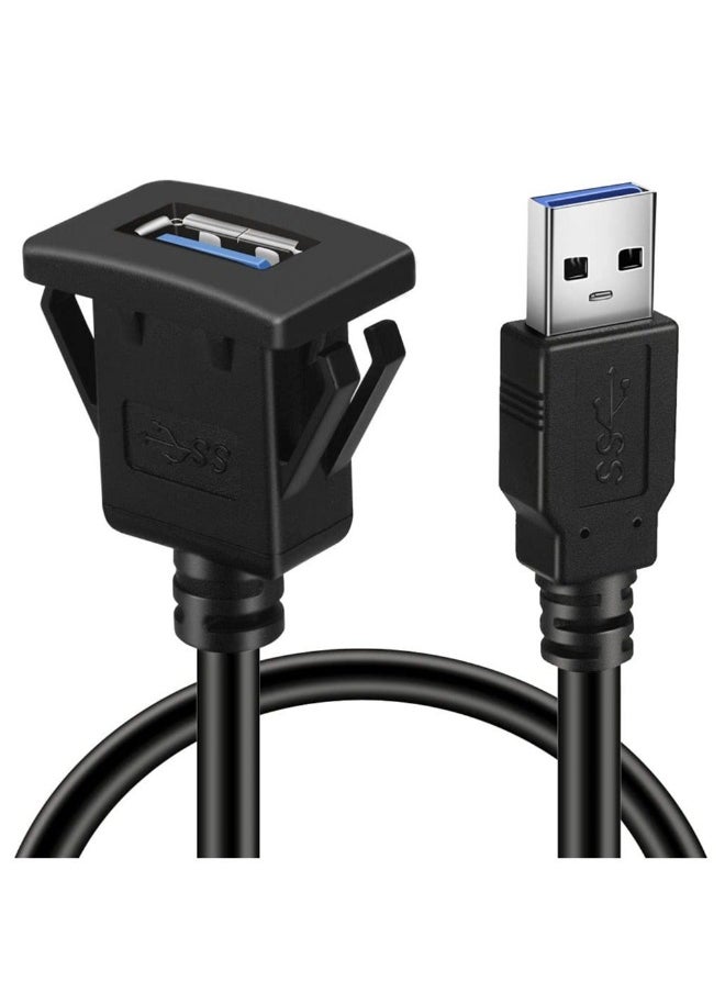 Generic - Square Single Port USB 3.0 Panel Flush Mount Extension Cable with Buckle, for Car Truck Boat Motorcycle Dashboard 1ft - Image 1