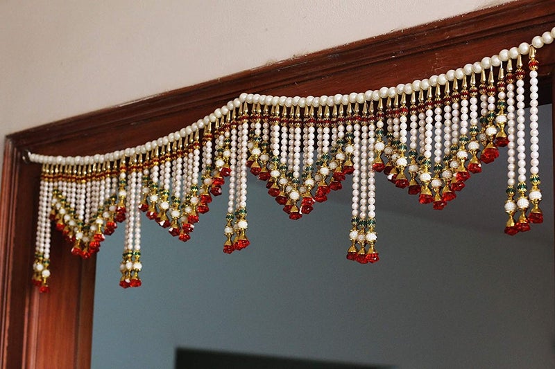 Saugat Traders Moti Toran For Entrance Door-Pearl-Beads Decorative Main Door-Fancy Toran Mandir & Home Decor-Bhandwar For Wedding, Festivals, Diwali -Traditional Design -3 Feet, 95 CM - Image 1