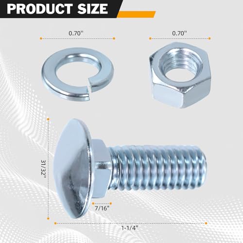 CHENACC Chrome Bumper Bolts Kit 7/16 Carriage Blots Capped Round Head Compatible with Ford 7/16-14x1-1/4 (4 Set); Front Rear Bumper Bolts, Hex Nuts, and Lock Washers - Image 2