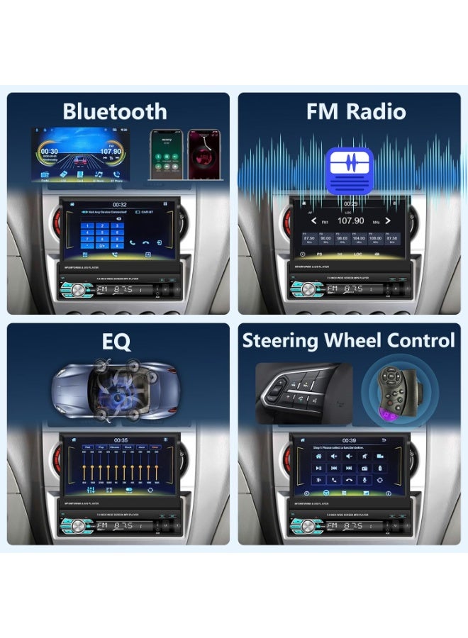 Single Din Touch Screen Car Stereo with Carplay, 7 Inch Flip Out Bluetooth Car Radio FM Radio TF/USB/AUX Mirror Link Android Auto Car MP5 Player + Backup Camera - Image 5