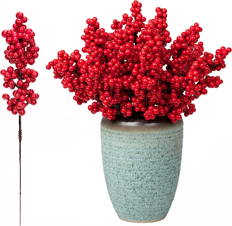 Artificial 32 Pcs Red Berry Stems, Lescli Holly Berry Stems Xmas Red Berry Picks with Fruit Clusters for Christmas Tree Decor Wreath Garland DIY Crafts Home Holiday Wedding Decoration - Image 2
