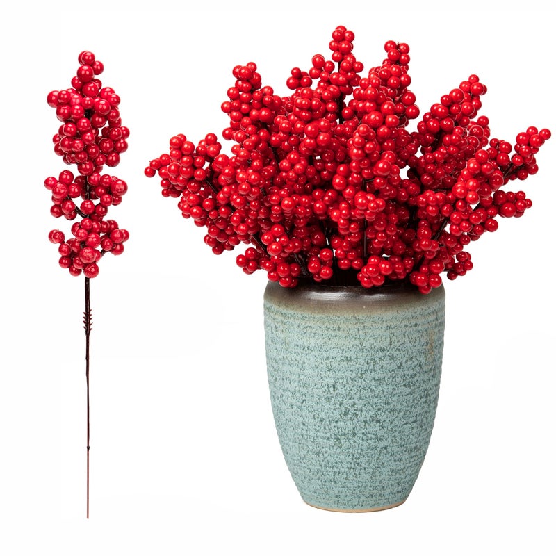 Artificial 32 Pcs Red Berry Stems, Lescli Holly Berry Stems Xmas Red Berry Picks with Fruit Clusters for Christmas Tree Decor Wreath Garland DIY Crafts Home Holiday Wedding Decoration - Image 1