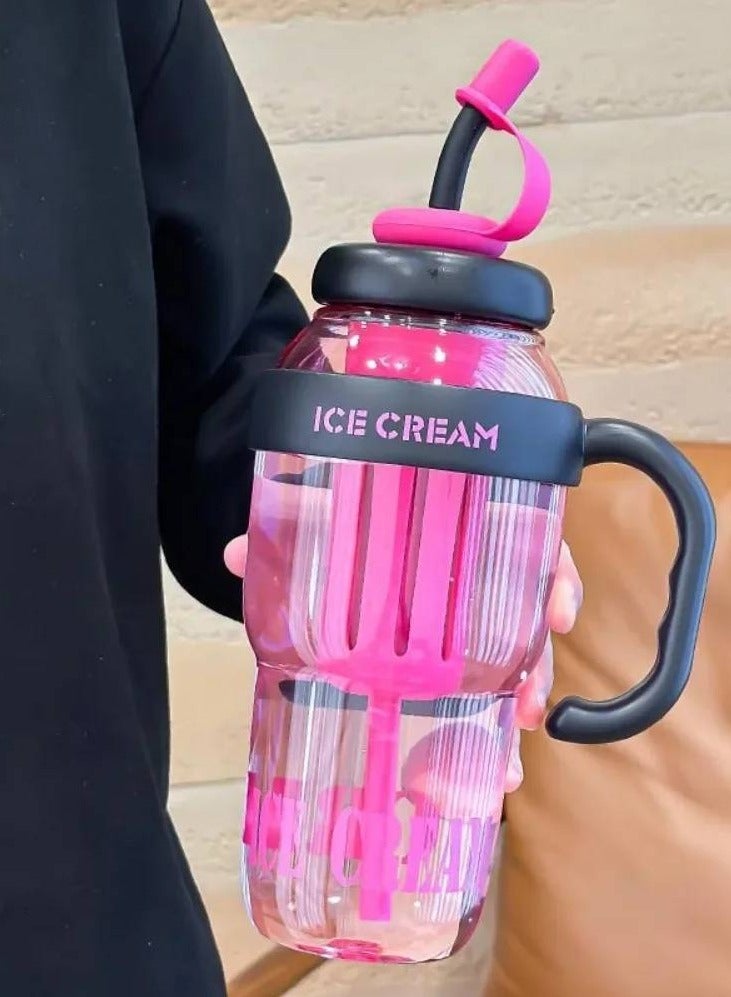 ارواق زجاجة مياه بلاستيكية سعة كبيرة 1300 مل، كوب بلاستيكي لطيف محمول للأطفال مانع للتسرب مع كوب ماء رياضي من القش - Image 1