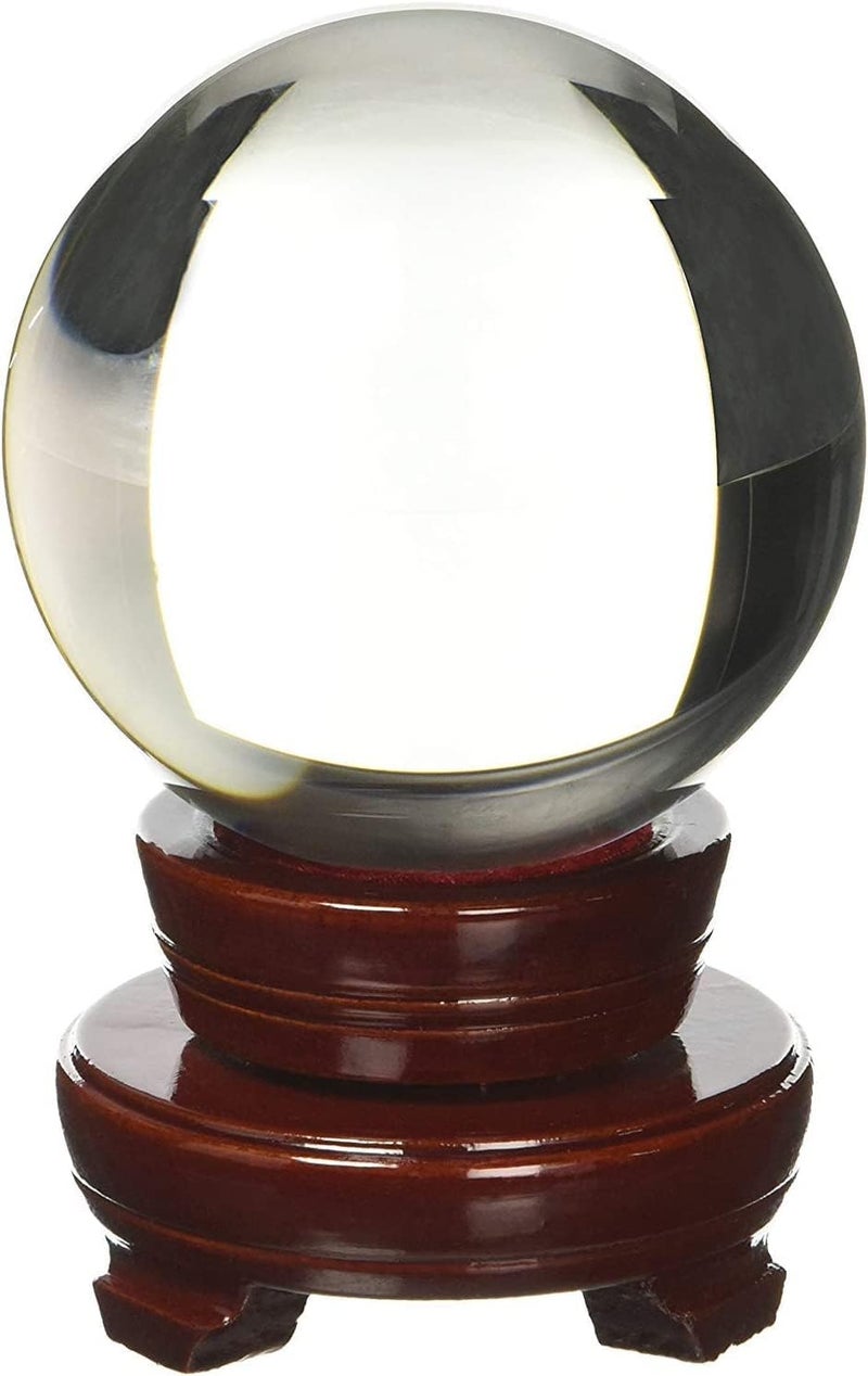 Amlong Crystal Meditation Divination Sphere - Clear 4.2 Inch (110mm) Crystal Ball with Wooden Stand and Gift Box - Image 1