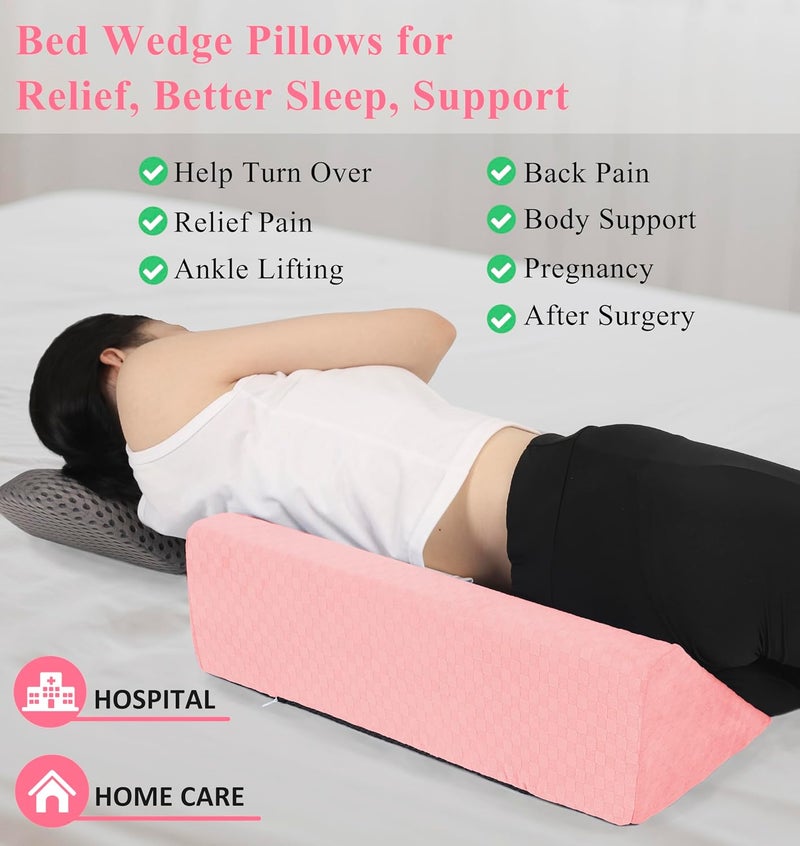 Jacobable Bed Wedge Pillow for Side Sleeping Foam Filled Body Positioning Triangle Pillow Suitable for Pregnancy and Surgery Prevent Bed Sore for Leg and Back Support with Pillow Case (Light Pink) - Image 2