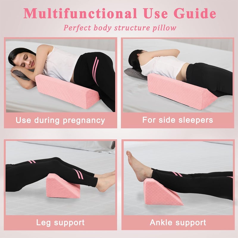 Jacobable Bed Wedge Pillow for Side Sleeping Foam Filled Body Positioning Triangle Pillow Suitable for Pregnancy and Surgery Prevent Bed Sore for Leg and Back Support with Pillow Case (Light Pink) - Image 3