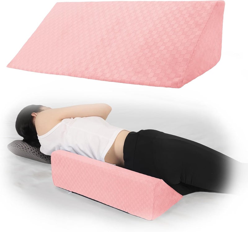 Jacobable Bed Wedge Pillow for Side Sleeping Foam Filled Body Positioning Triangle Pillow Suitable for Pregnancy and Surgery Prevent Bed Sore for Leg and Back Support with Pillow Case (Light Pink) - Image 1