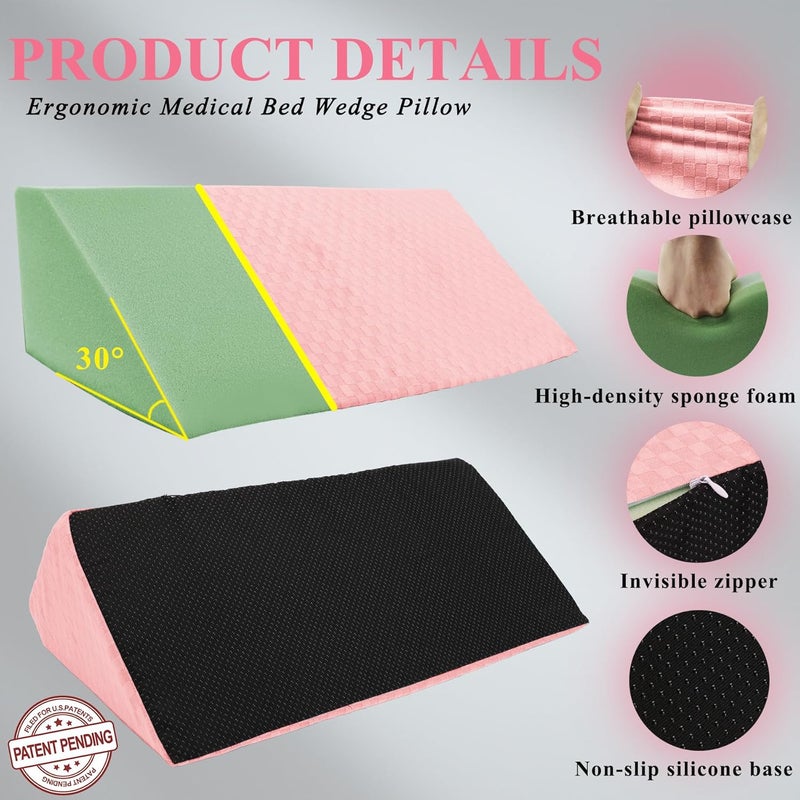 Jacobable Bed Wedge Pillow for Side Sleeping Foam Filled Body Positioning Triangle Pillow Suitable for Pregnancy and Surgery Prevent Bed Sore for Leg and Back Support with Pillow Case (Light Pink) - Image 5
