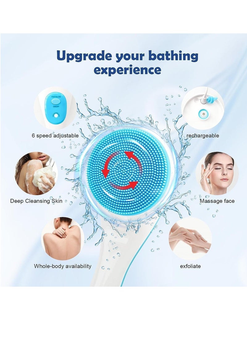 Zikra Electric Body Brush Shower Brush Waterproof Electric Body Scrubber Silicone Facial Brush 4 Spin Brush Heads Shower Brush Bath Scrubber Exfoliating Back Brush Long Handle for Shower Women Men - Image 2