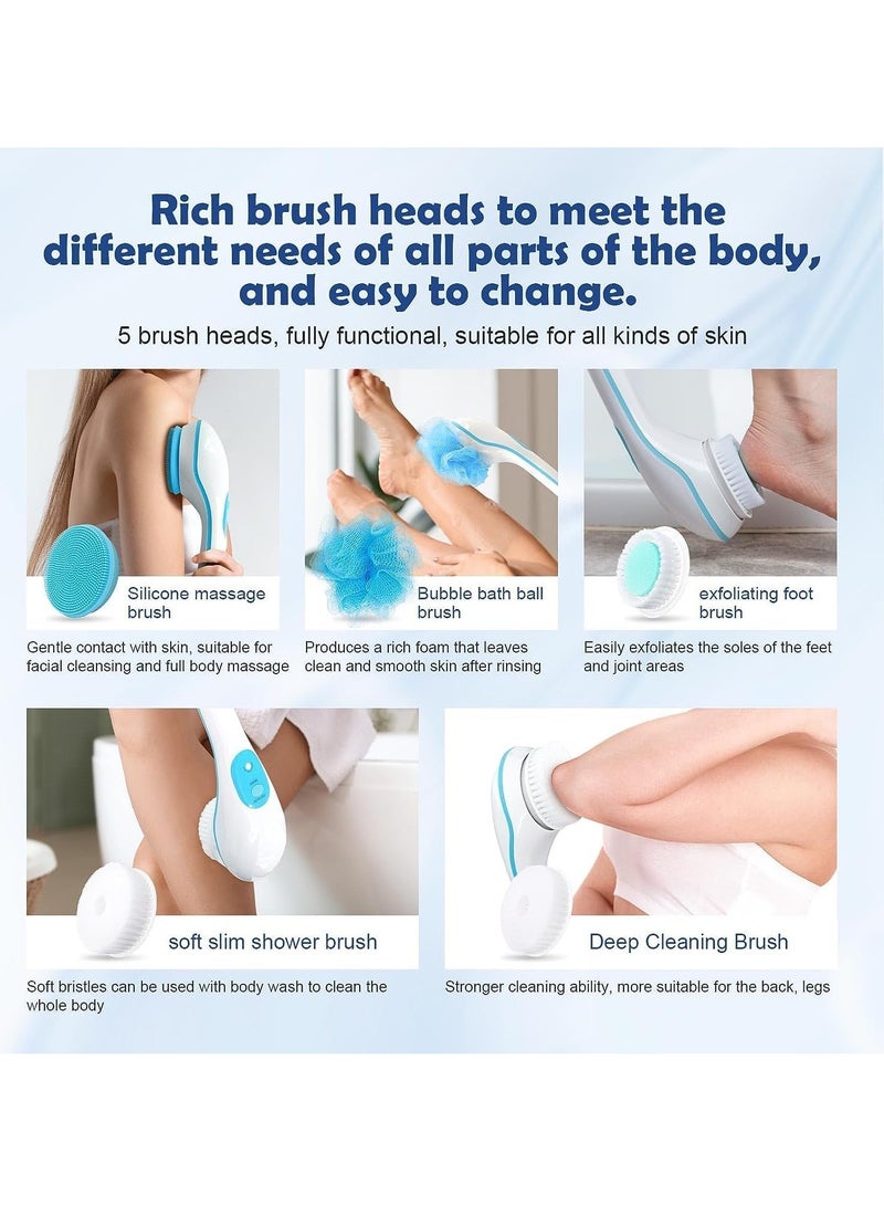 Zikra Electric Body Brush Shower Brush Waterproof Electric Body Scrubber Silicone Facial Brush 4 Spin Brush Heads Shower Brush Bath Scrubber Exfoliating Back Brush Long Handle for Shower Women Men - Image 3