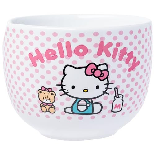 Silver Buffalo Silver Buffalo Sanrio Hello Kitty Pink Polka Dot Teddy and Strawberry Milk Ceramic Ramen Noodle Rice Bowl with Chopsticks and Spoon  Microwave Safe  20 Ounces  - Image 4