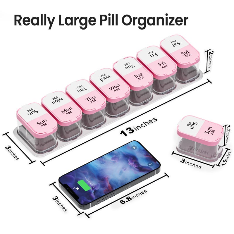 Daviky Extra Large Pill Organizer Weekly, XL Medicine Pill Organizer 2 Times a Day, Big Pill Box 7 Day AM PM for Vitamins, Supplements and Medication - Image 3
