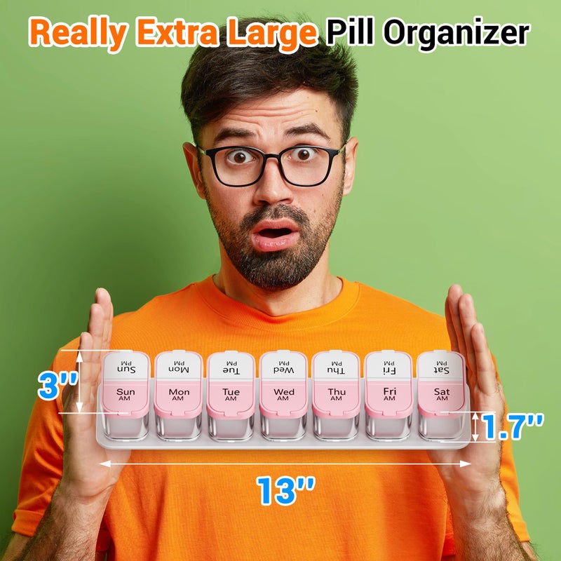 Daviky Extra Large Pill Organizer Weekly, XL Medicine Pill Organizer 2 Times a Day, Big Pill Box 7 Day AM PM for Vitamins, Supplements and Medication - Image 2