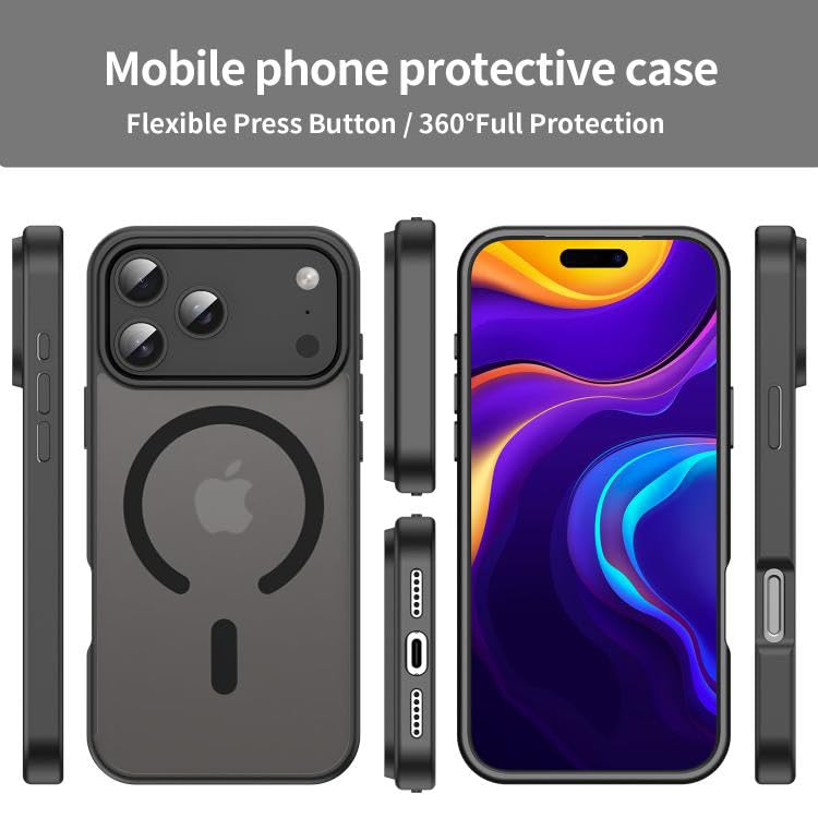 Elzzi Magnetic for iPhone 17 Pro Max Case (Compatible with MagSafe) Slim Translucent Matte Shockproof with Anti-Fingerprint Phone Case,NEW Black - Image 2