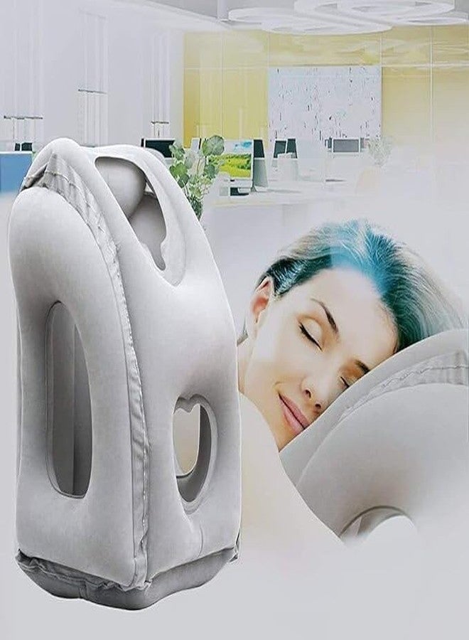 GETZET Inflatable Travel Pillow, Neck and Head Support for Long Airplane Flight Sleeping for Cars, Buses, Trains, Office Napping Use for Men & Women Avoid Neck & Shoulder Pain Relif. (Greycolor) - Image 2