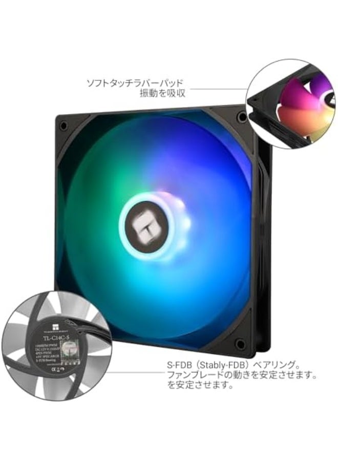 TL-C14C-S مروحة حالة عالية الأداء 1500RPM، مروحة تبريد 4-PIN PWM مع محمل S-FDB (140 مم، ARGB) - Image 4