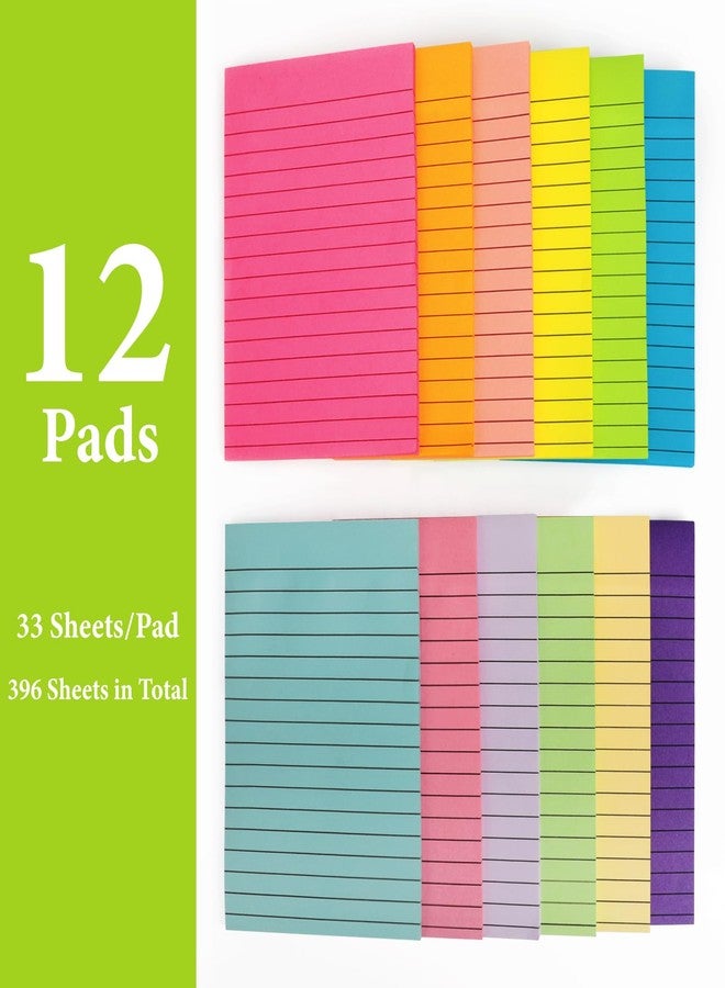 NESCCI 12 Pads Lined Sticky Notes 4x6 Sticky Notes with Lines Self-Stick Note Pads 12 Bright Multi Colors, 33 Sheet/Pad - Image 2